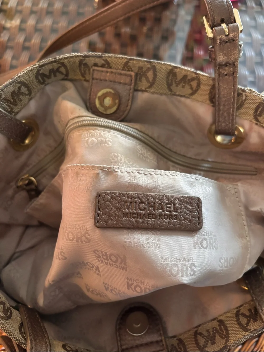 Michael Kors Brown and Beige Signature MK Tote